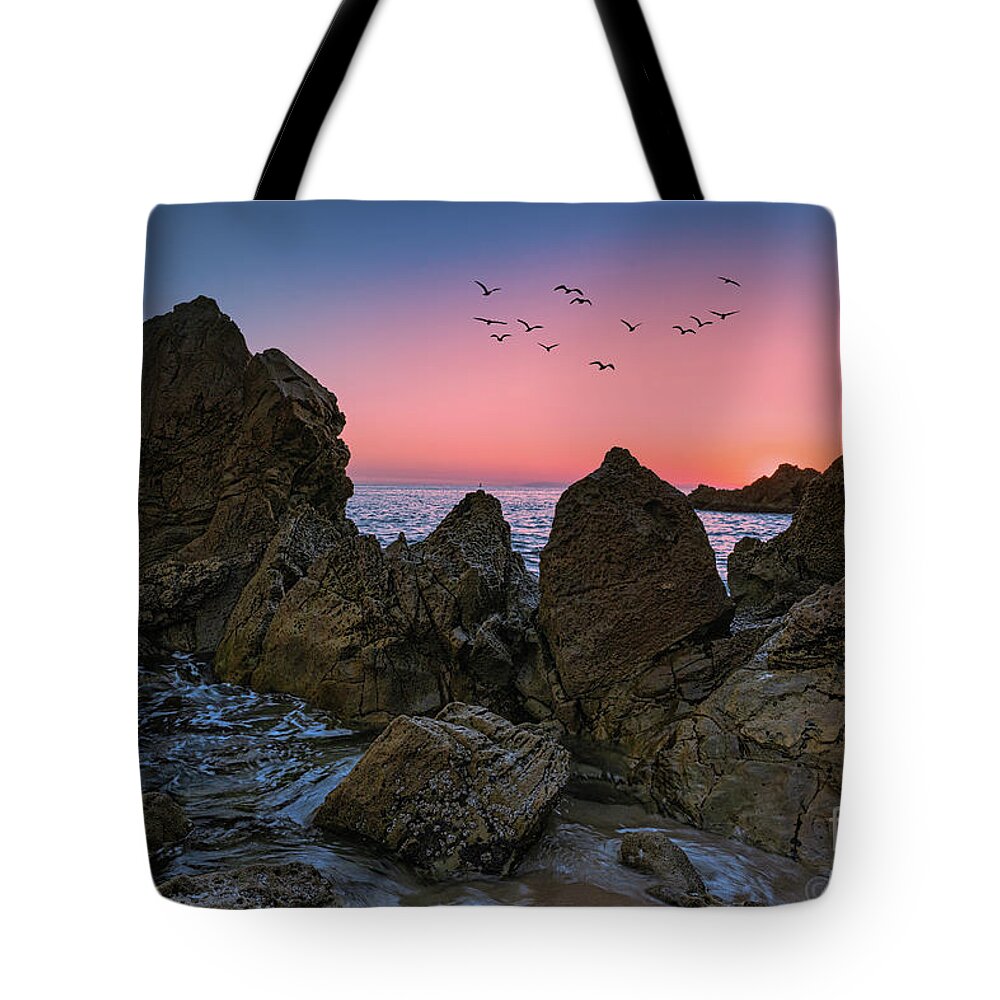 Golden Hour Tote Bag featuring the photograph Birds of a Feather Pink Sunset by Abigail Diane Photography