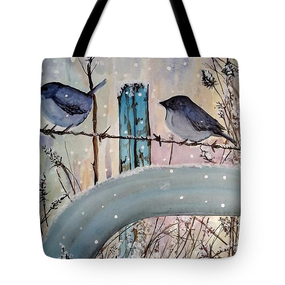 Bird Tote Bag featuring the painting Birds on a Wire by Mindy Gibbs