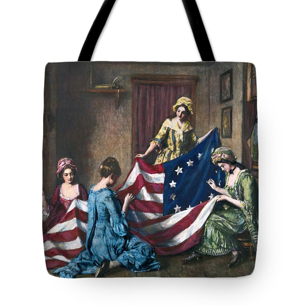 13 Star Flag Tote Bag featuring the painting Birth Of The Flag by Granger
