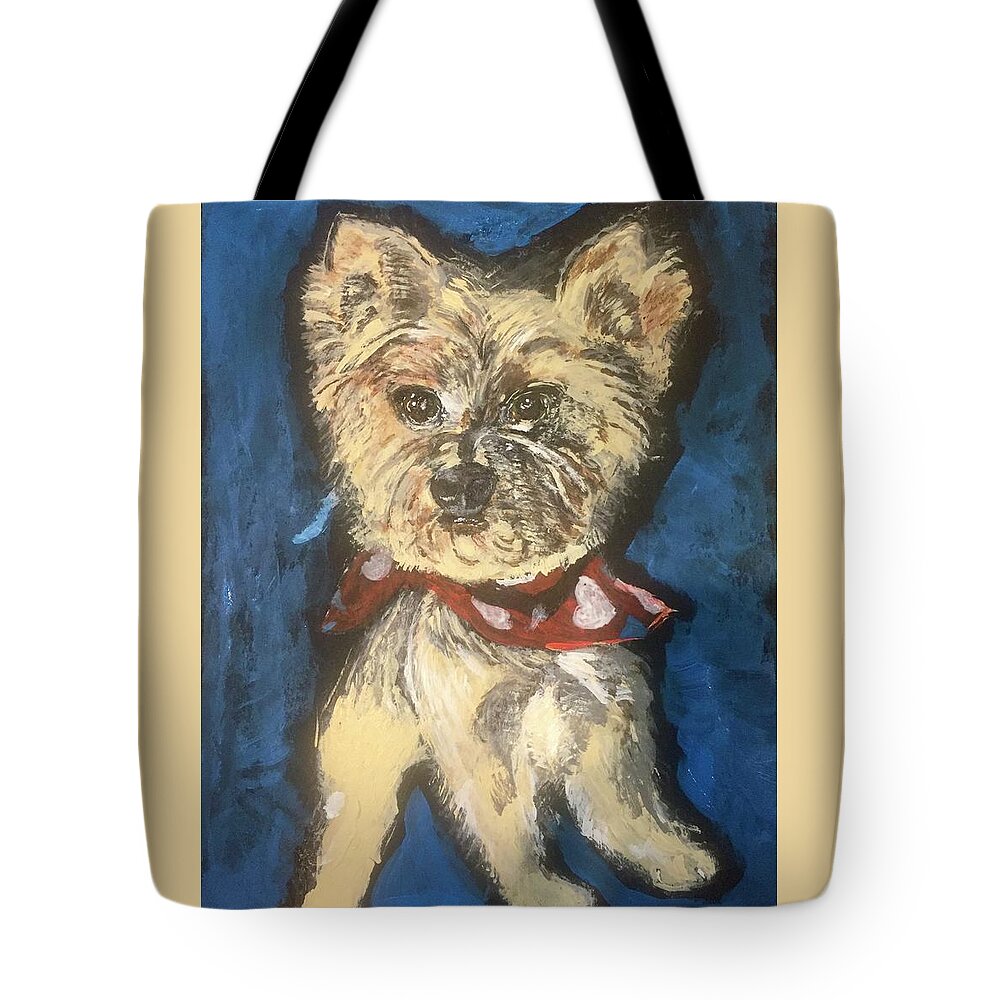 Yorkie Tote Bag featuring the painting Yorkshire Terrier Teddybear by Melody Fowler
