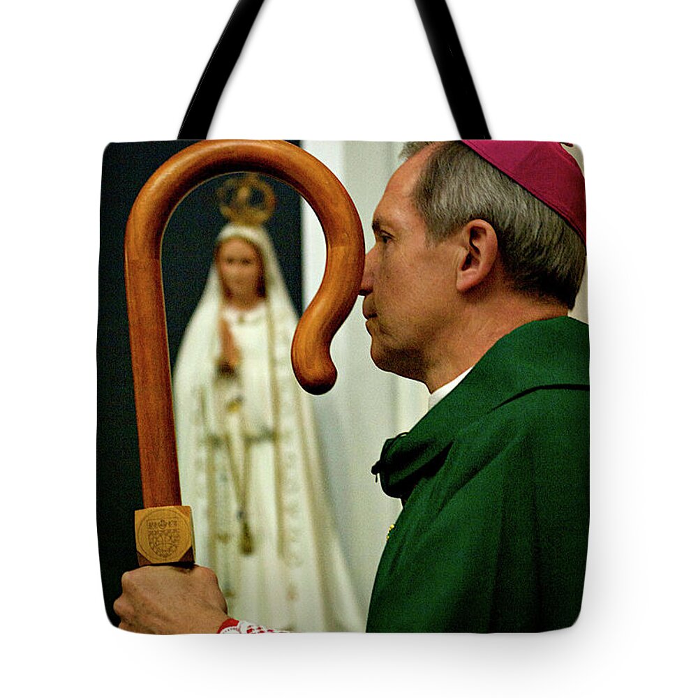 Catholic Bishop Tote Bag featuring the photograph Bishop In Prayer by Frank J Casella