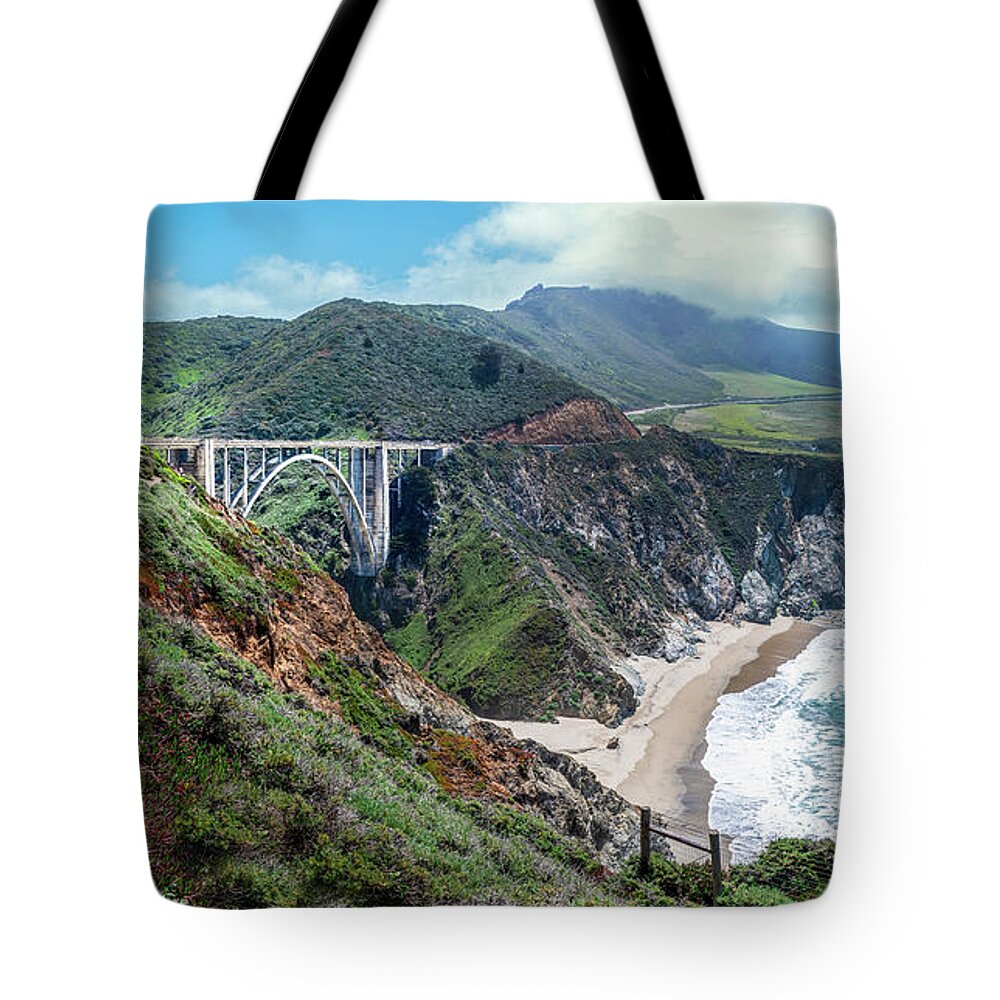 Beach Tote Bag featuring the photograph Bixby Bridge in Big Sur California by David Levin