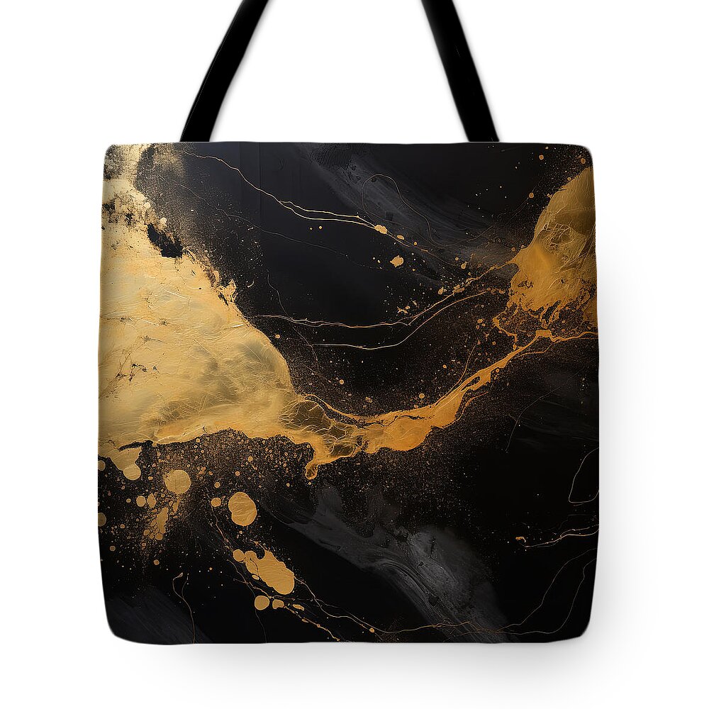 Black And Gold Art Tote Bag featuring the painting Black and Gold Harmony by Lourry Legarde