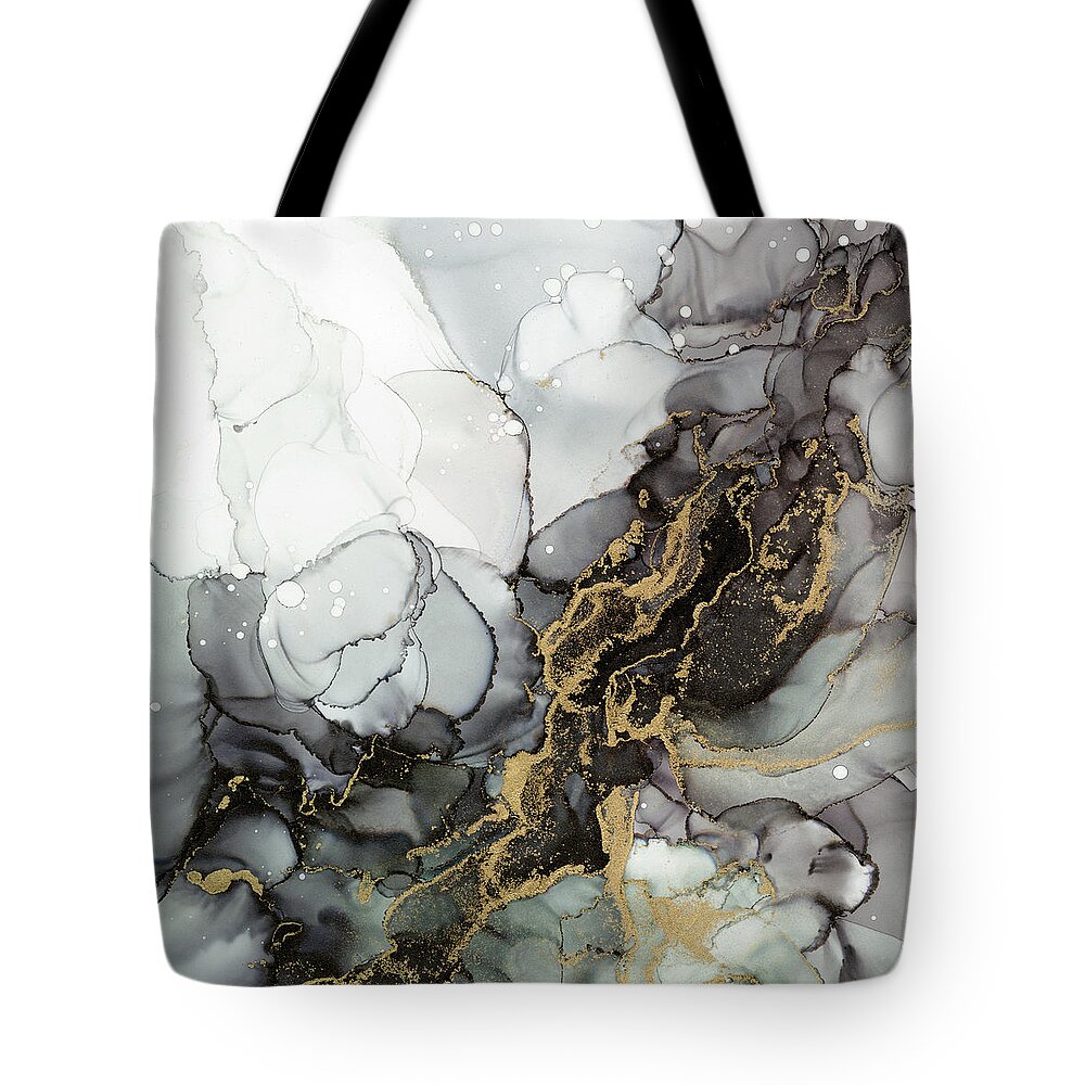Marble Tote Bag featuring the painting Black and Gold Marble Storm by Olga Shvartsur