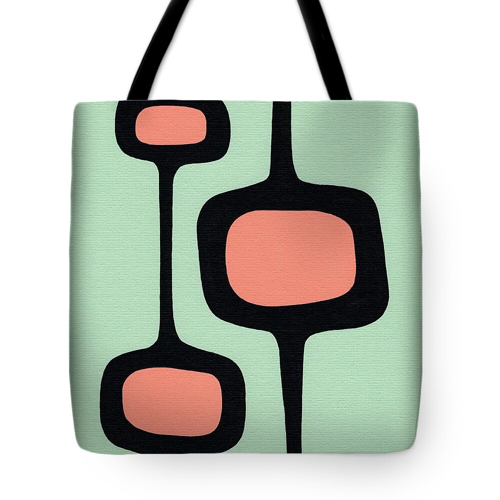 Mid Century Modern Tote Bag featuring the painting Black and Peach Mod Pods by Donna Mibus