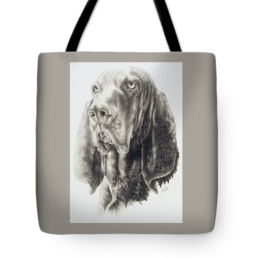 Purebred Dogs Tote Bag featuring the drawing Black and Tan Coonhound in Graphite by Barbara Keith