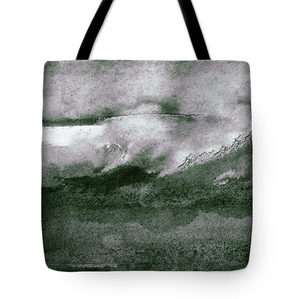 Abstract Tote Bag featuring the painting Black And White Abstract Landscape Painting - Under The Mountain by iAbstractArt