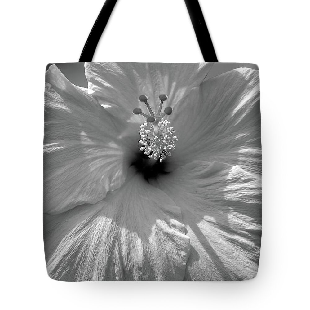 Flower Tote Bag featuring the photograph Black and White Hibiscus by Mafalda Cento