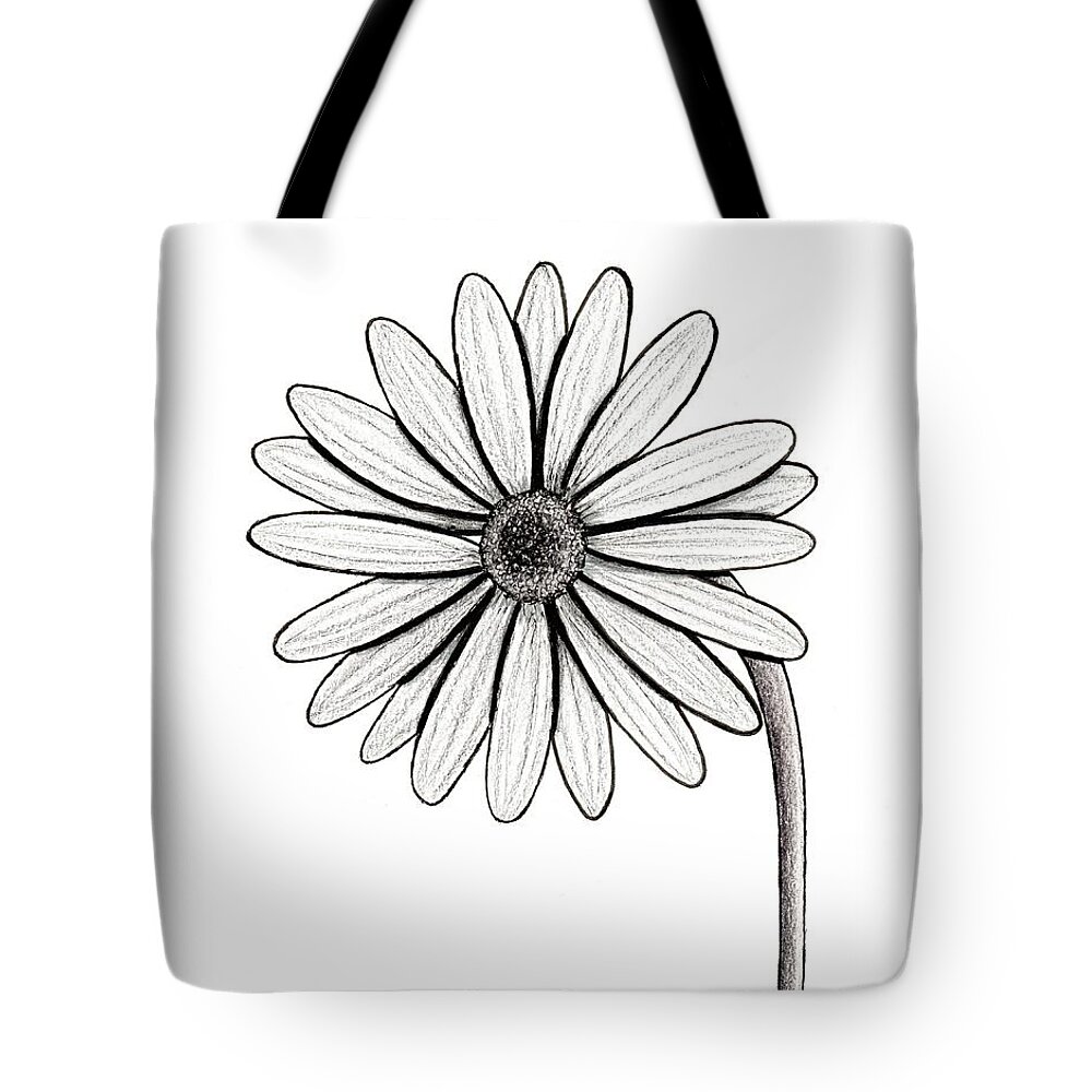 Marguerite Daisy Tote Bag featuring the drawing Black and White Marguerite Daisy by Donna Mibus