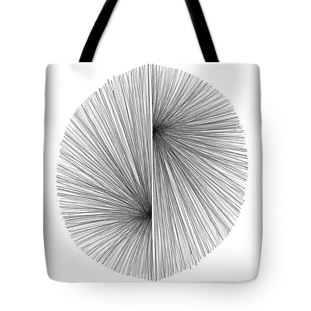 Black Tote Bag featuring the drawing Black and White Mid Century Modern Geometric Line Drawing 1 by Janine Aykens