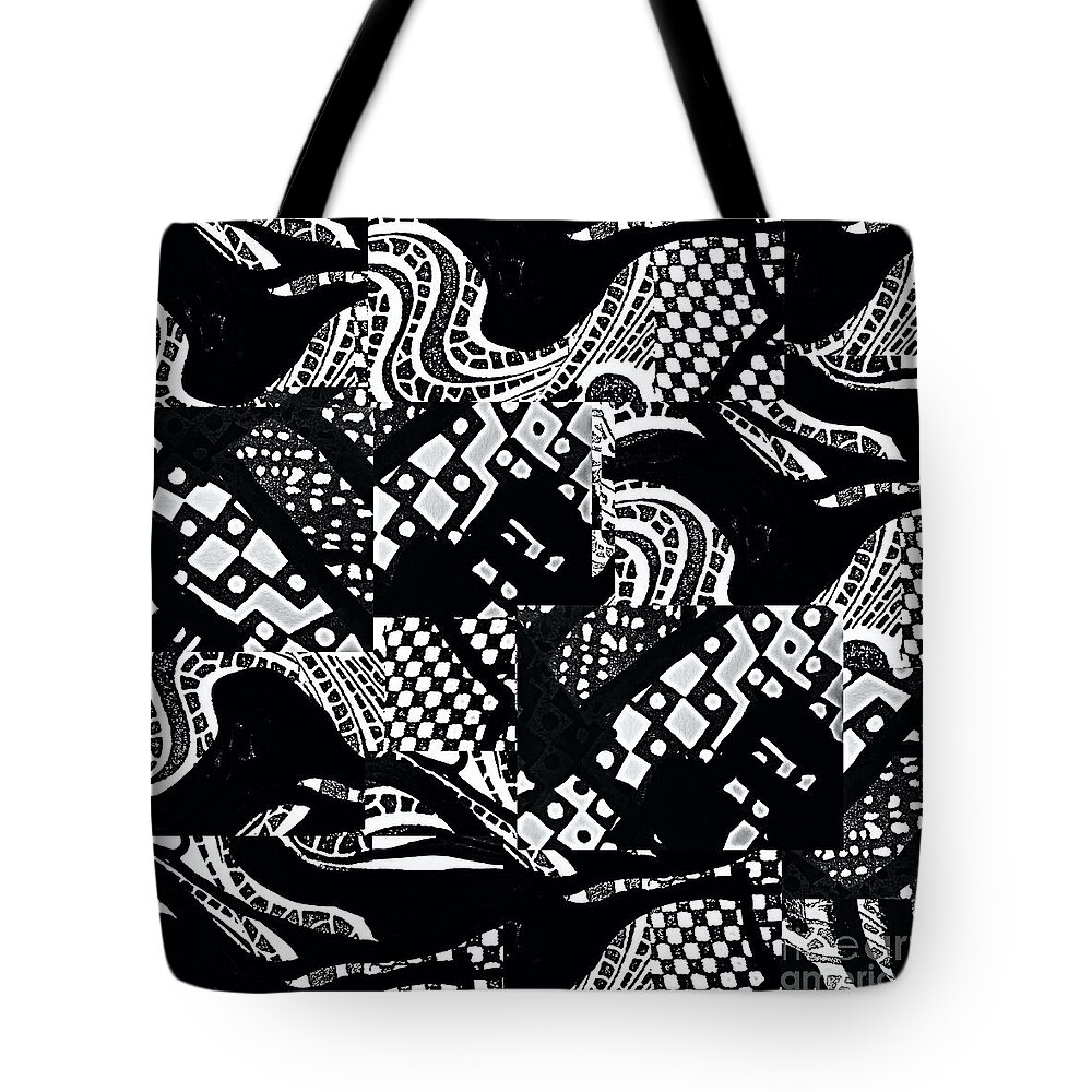 Black Tote Bag featuring the painting Black and White Painting-15 by Katerina Stamatelos