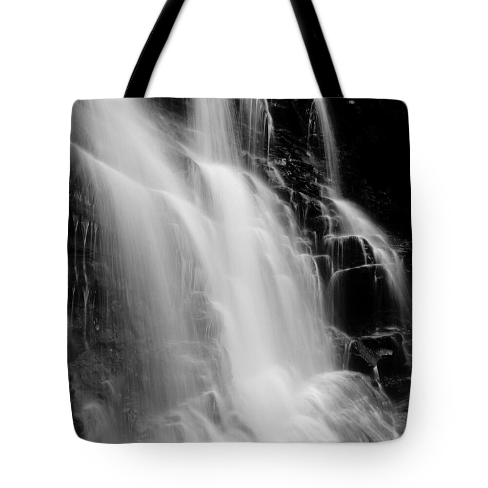 Cascade Waterfalls Tote Bag featuring the photograph Black and White Waterfall by Crystal Wightman