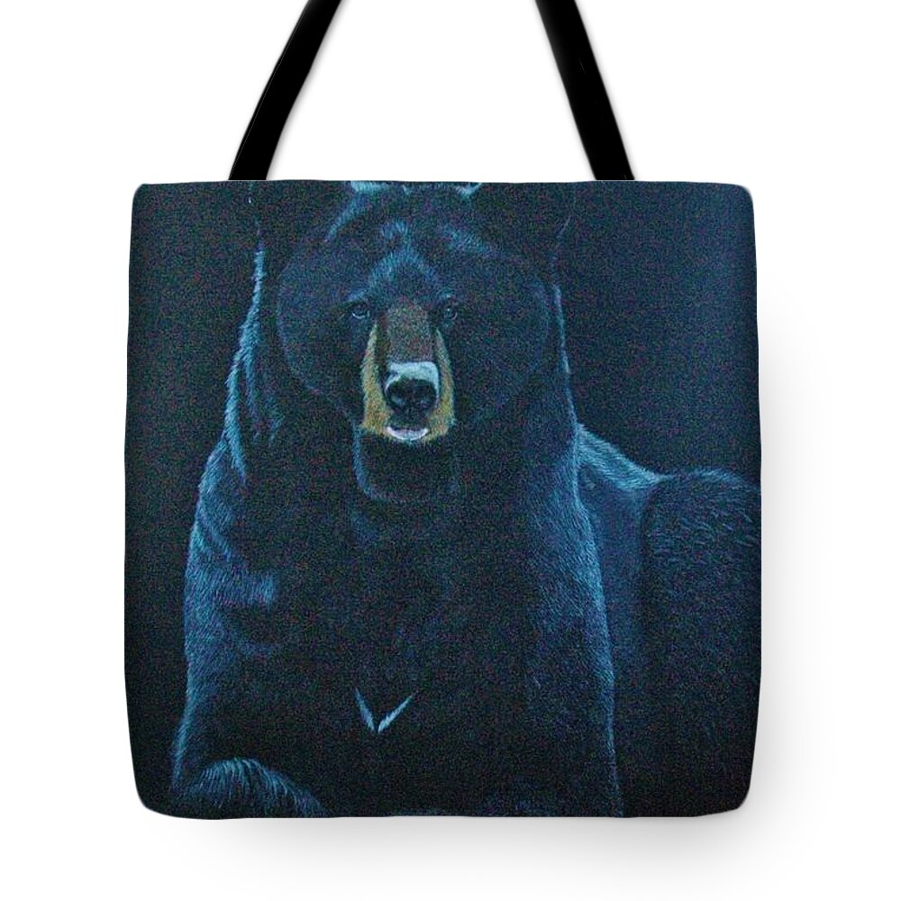 Bear Tote Bag featuring the painting Black bear by Jean Yves Crispo