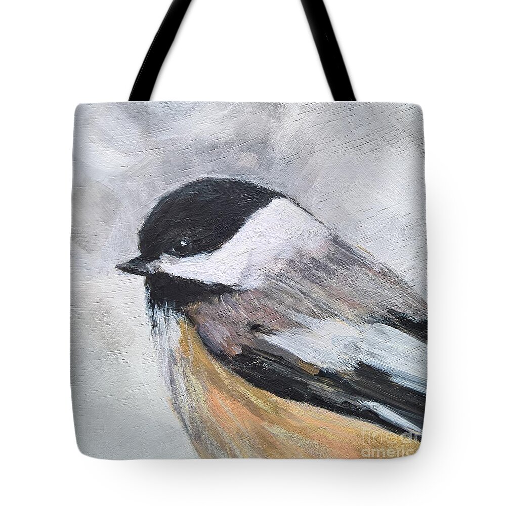 Black-called Chikadee Tote Bag featuring the painting Black-Capped Chikadee by Lisa Dionne