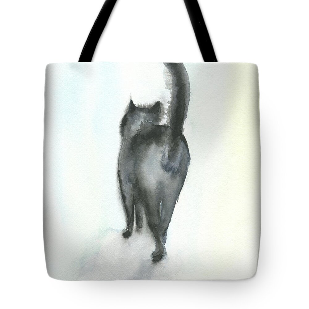 Watercolor Black Cat Print Handbags Womens Designer Tote Fabric