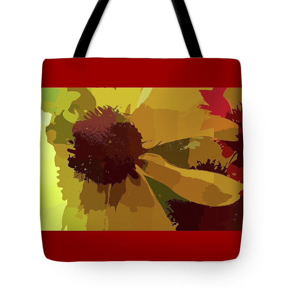 Botanical Tote Bag featuring the mixed media Black Eyed Susan Abstract by Shelli Fitzpatrick