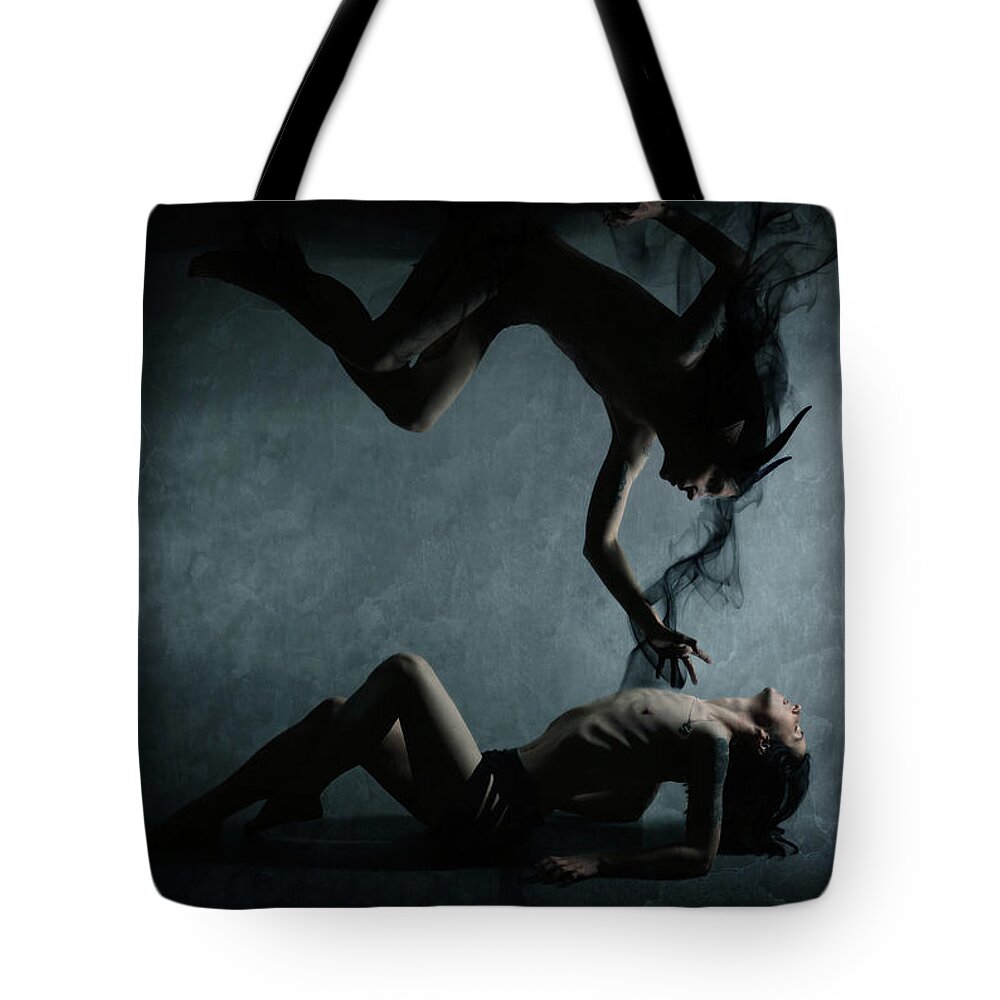 Demon Tote Bag featuring the digital art Black Flame by Cambion Art