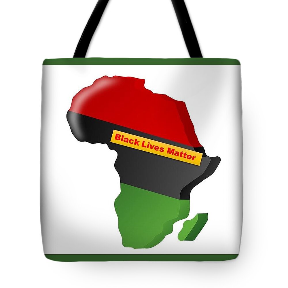 Blm Tote Bag featuring the mixed media Black Lives Matter Africa Image by Nancy Ayanna Wyatt