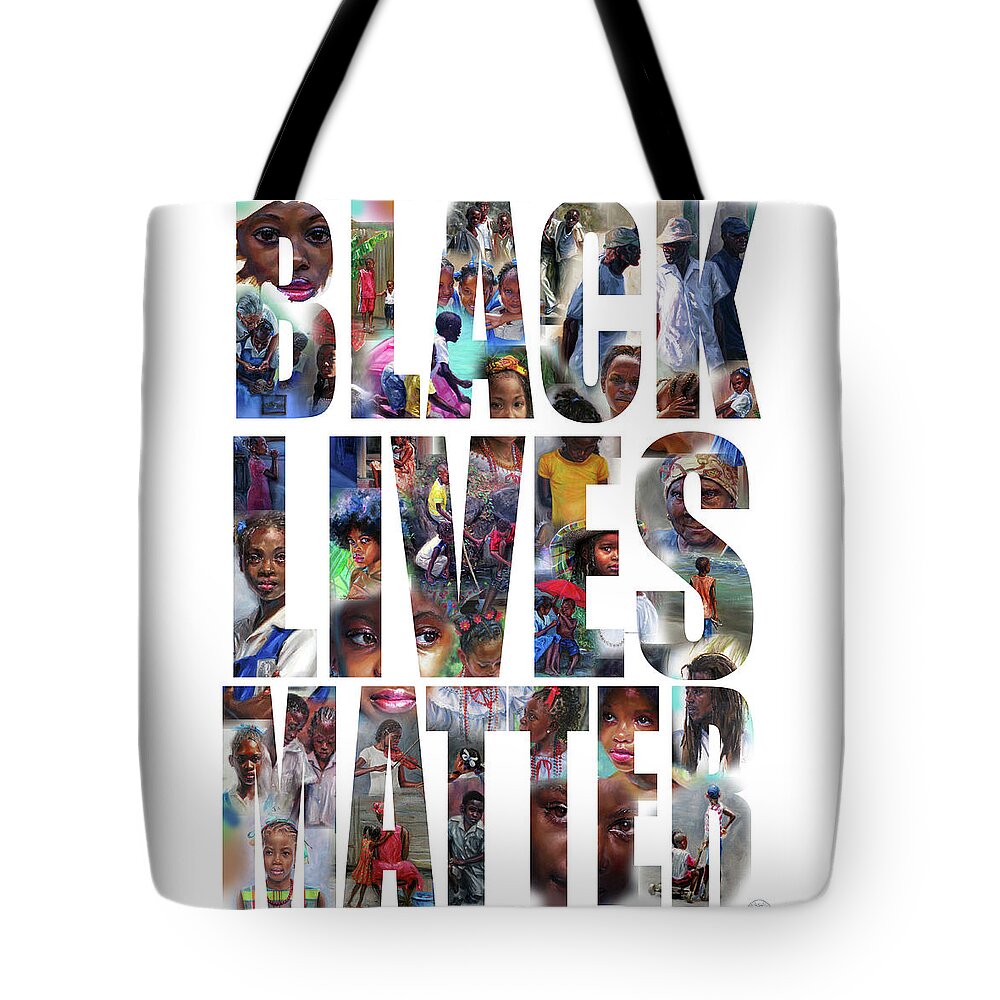 Black Lives Matter Tote Bag featuring the painting Black Lives Matter- white background by Jonathan Gladding