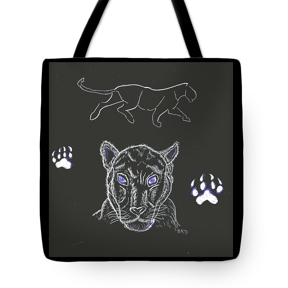 Panther Tote Bag featuring the drawing Black Panther by Branwen Drew