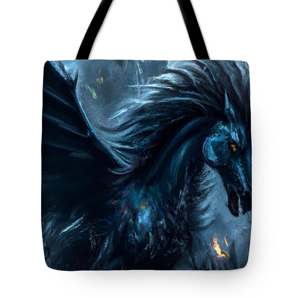 Digital Tote Bag featuring the digital art Black Pegasus by Beverly Read