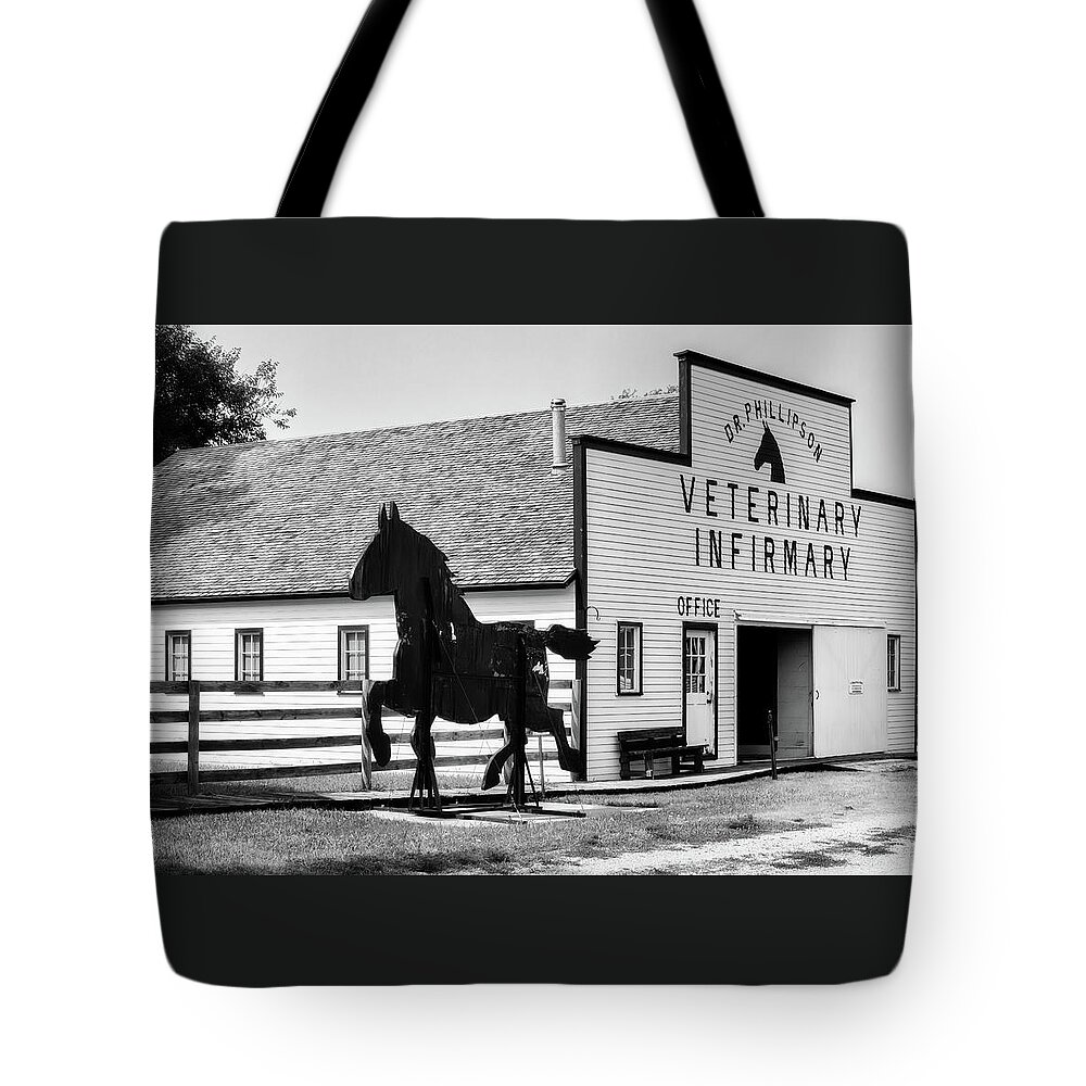 Black Stallion Tote Bag featuring the photograph Black Tin Stallion - Grand Island, Nebraska by Susan Rissi Tregoning