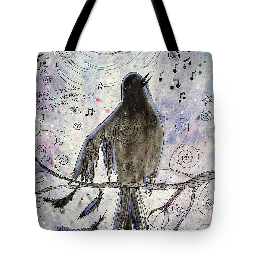 Blackbird Tote Bag featuring the painting Blackbird Sing by Mindy Gibbs