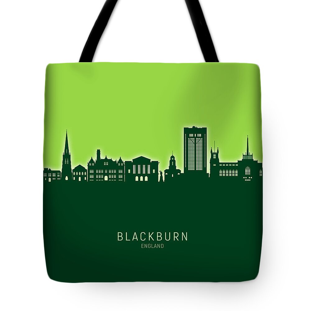 Blackburn Tote Bag featuring the digital art Blackburn England Skyline #46 by Michael Tompsett