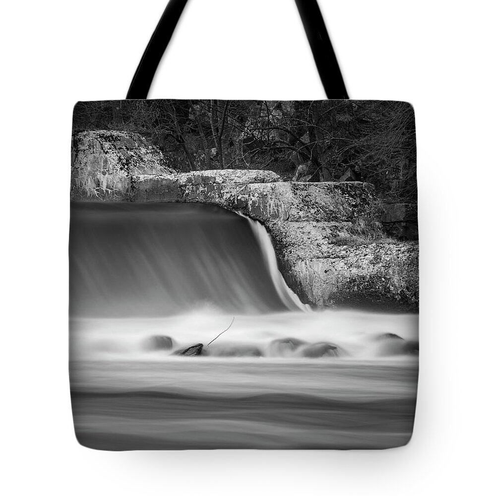 Abstract Tote Bag featuring the photograph Blackstone River XLV BW by David Gordon