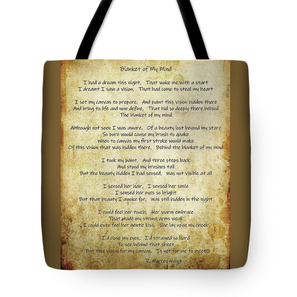Blanket Tote Bag featuring the pyrography Blanket of My Mind by R Murrey Haist