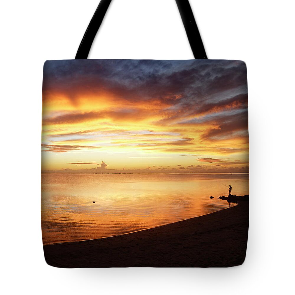 Tahiti Tote Bag featuring the photograph Blazing Sky Over Mo'orea by Heidi Fickinger