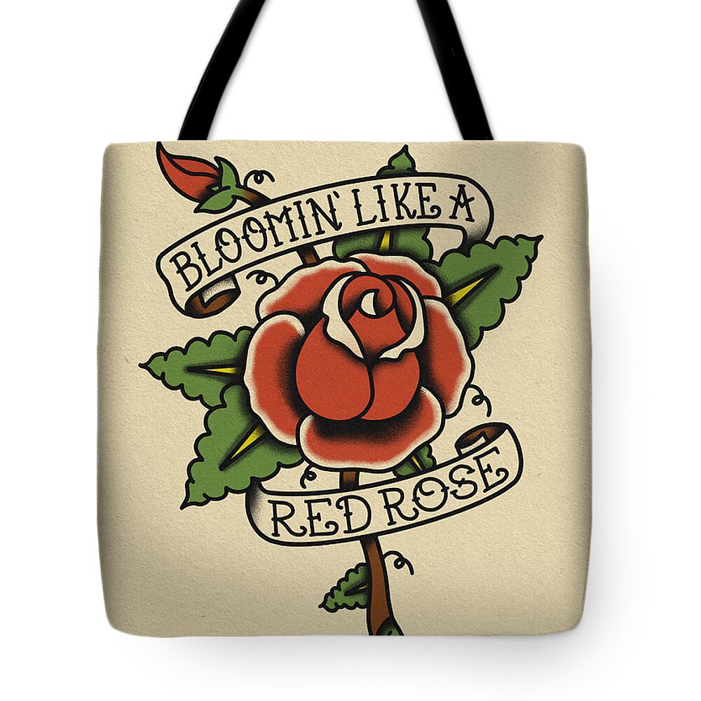 Grateful Dead Tote Bag featuring the digital art Bloomin' Like a Red Rose by Geraldo Bezerra