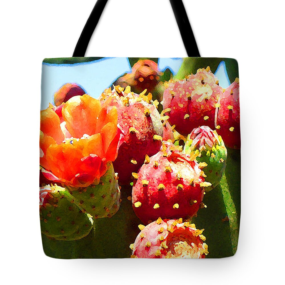 Succulent Tote Bag featuring the painting Blooming cactus Close-Up by Amy Vangsgard