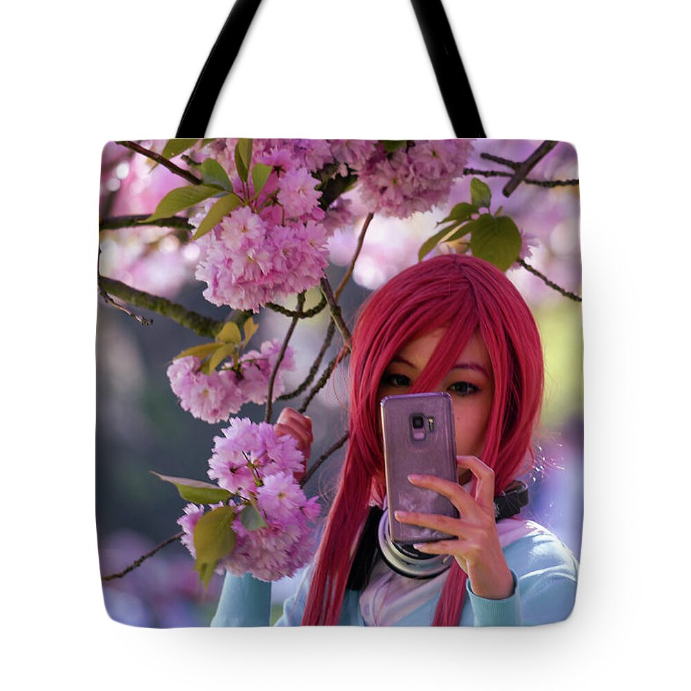 Blossom Tote Bag featuring the photograph Blossom girl with red hair by Andrew Lalchan