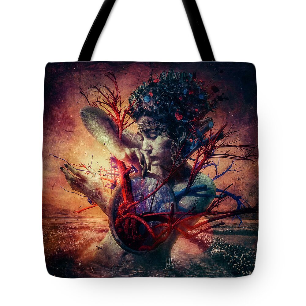 Surreal Tote Bag featuring the mixed media Blossom by Mario Sanchez Nevado
