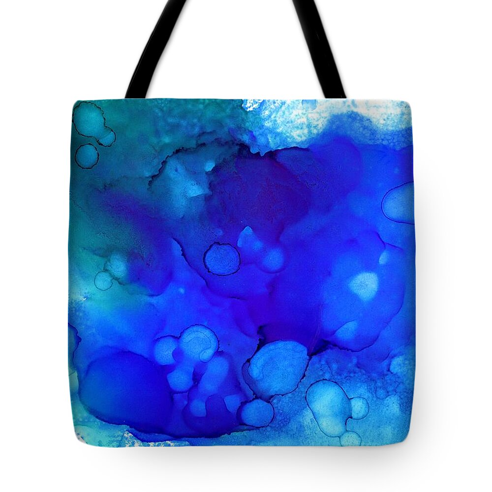 Blue Tote Bag featuring the painting Blue Abstract 57 by Lucie Dumas