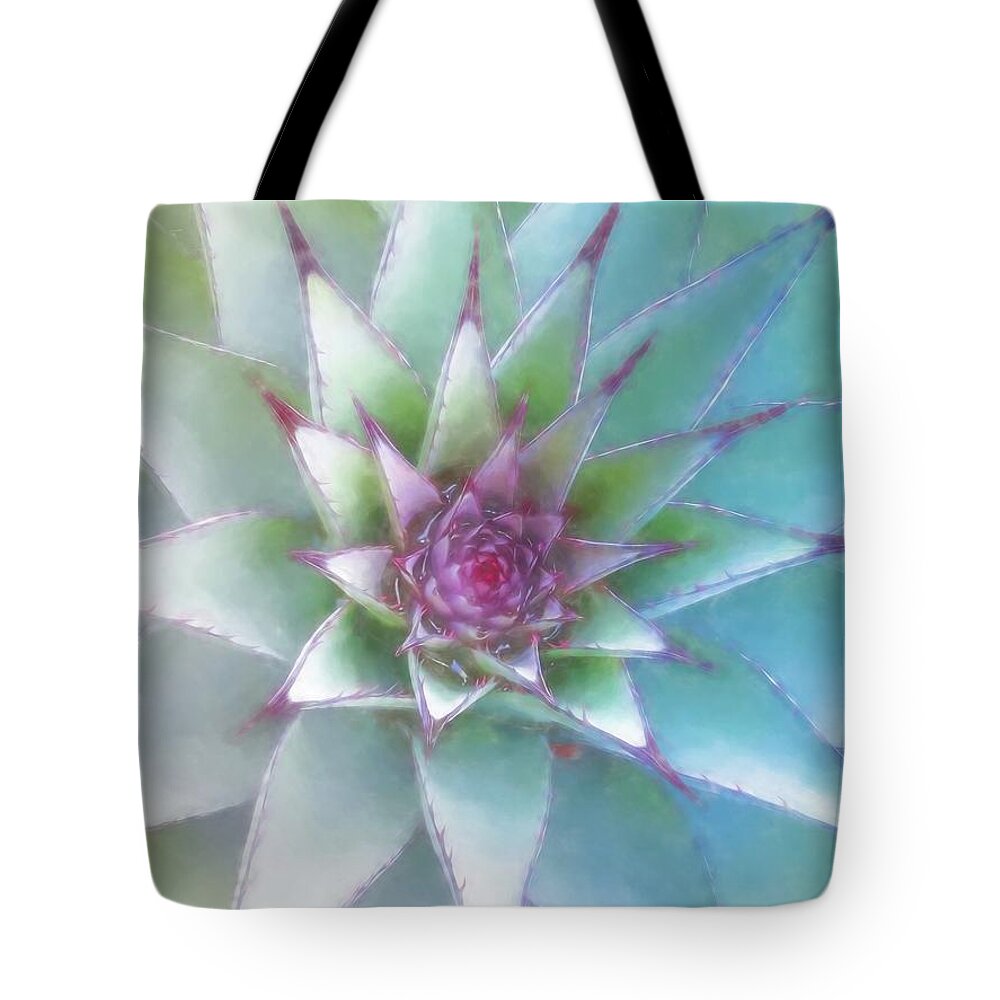 Agave Tote Bag featuring the digital art Blue Agave Succulent by Rebecca Herranen