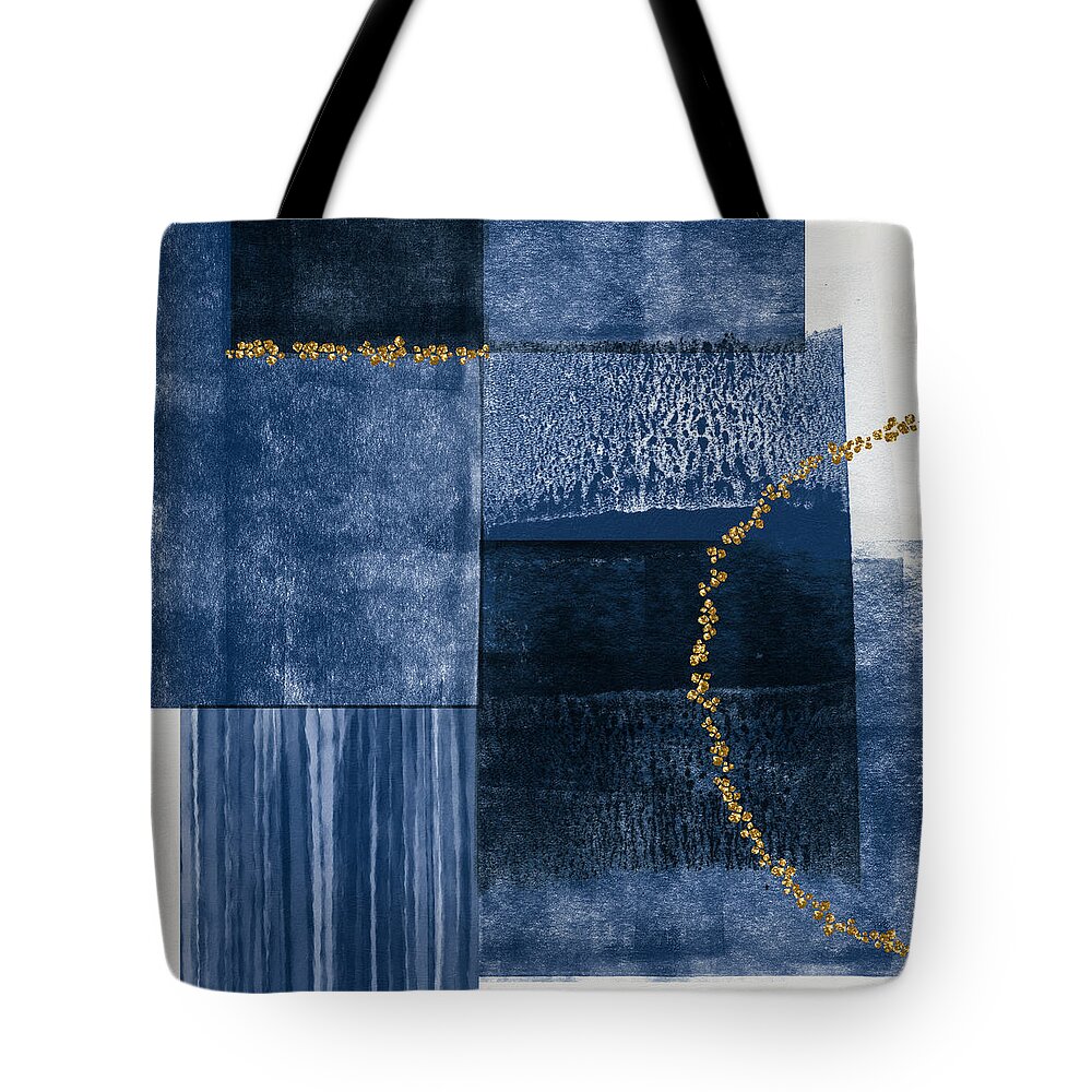 Abstract Tote Bag featuring the mixed media Blue and Gold 2- Art by Linda Woods by Linda Woods