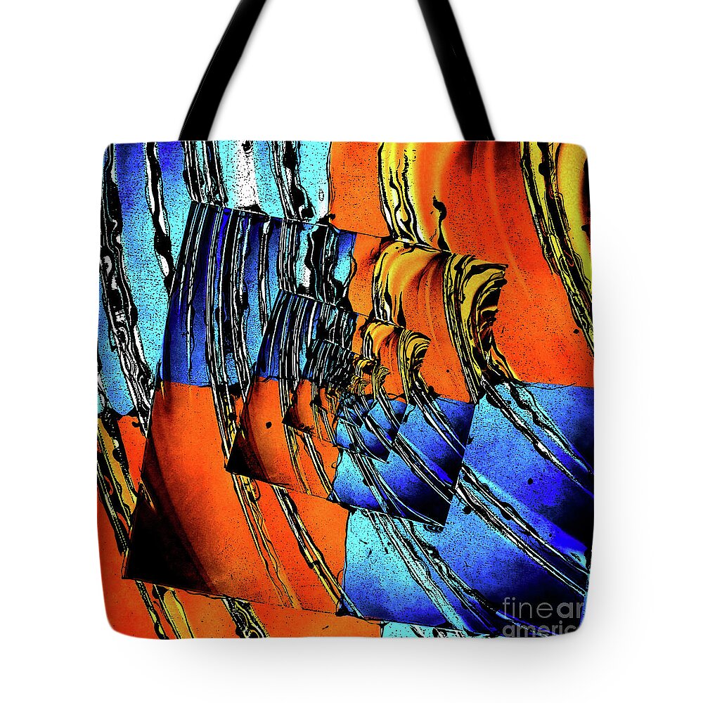 Blue Tote Bag featuring the digital art Blue and Orange Abstract by Phil Perkins