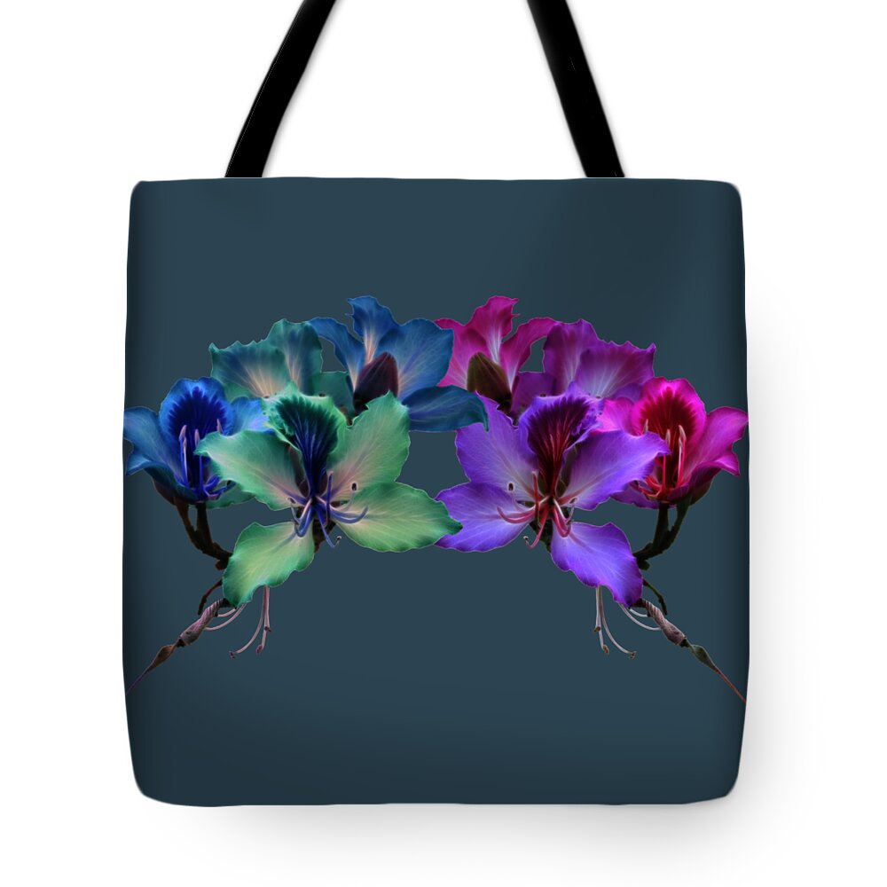 Orchid Tote Bag featuring the photograph Blue And Purple Orchids by Shane Bechler
