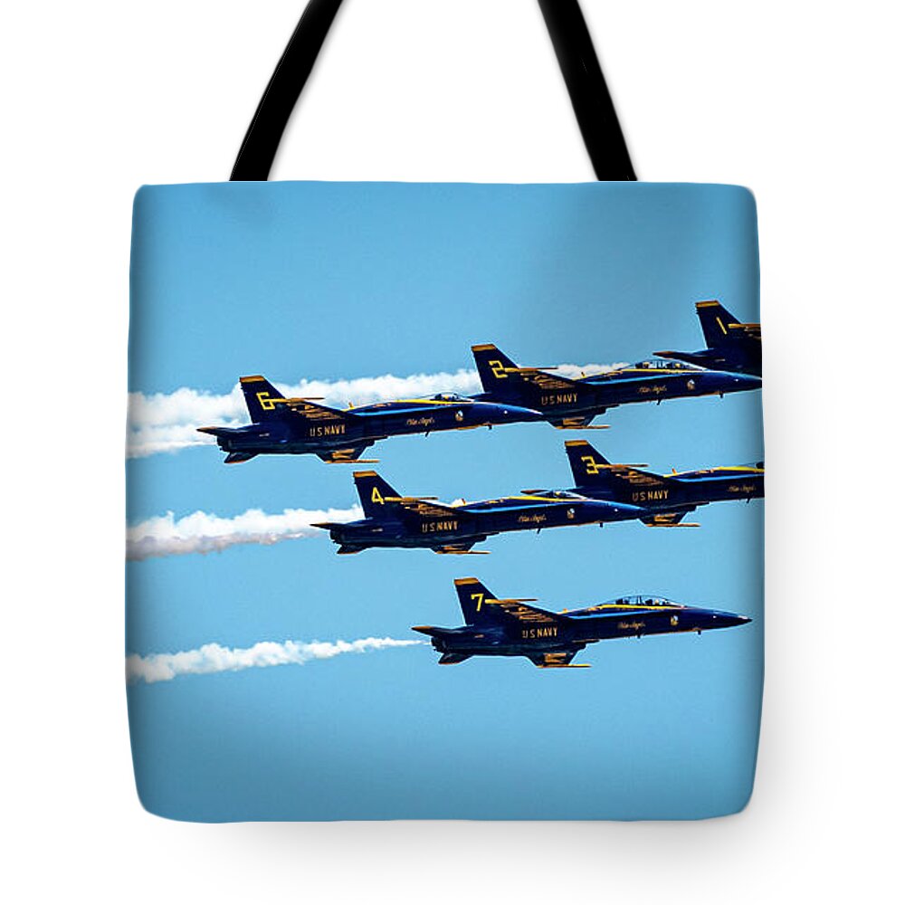 Blue Tote Bag featuring the photograph Blue Angels over Houston by David Morefield
