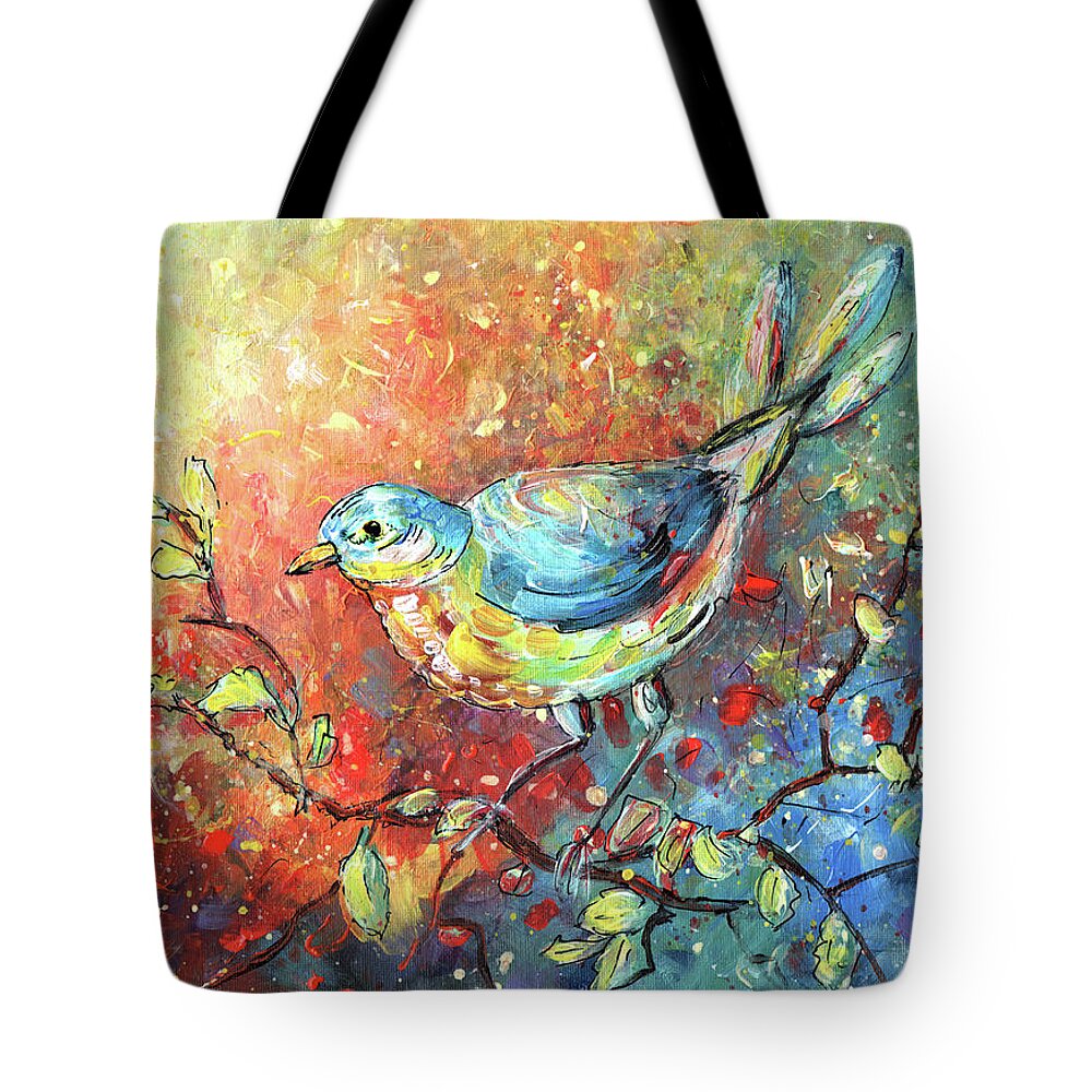 Birds Tote Bag featuring the painting Blue Bird 01 by Miki De Goodaboom