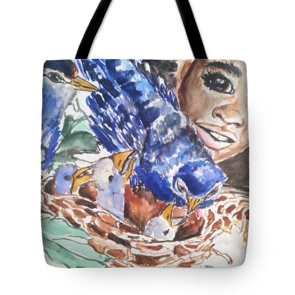  Tote Bag featuring the painting Blue Birds by Angie ONeal