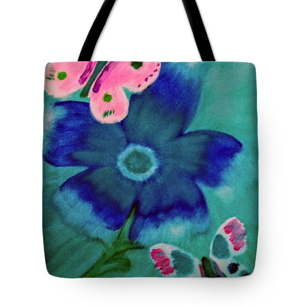 Blue Tote Bag featuring the painting Blue Blossom by Anna Adams