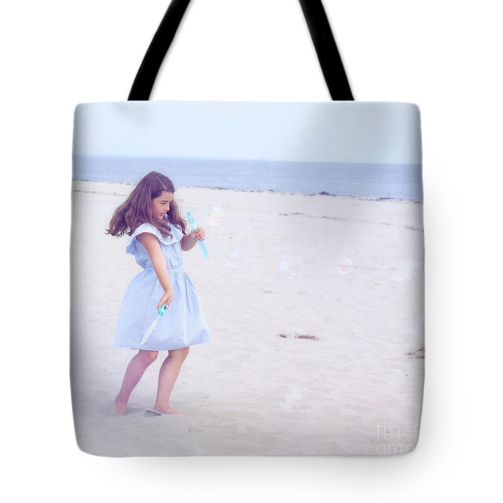 Girl Tote Bag featuring the photograph Blue Bubbles by Theresa Johnson