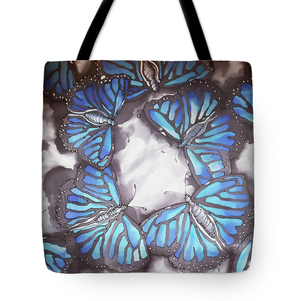 Blue Tote Bag featuring the tapestry - textile Blue Butterflies by Karla Kay Benjamin