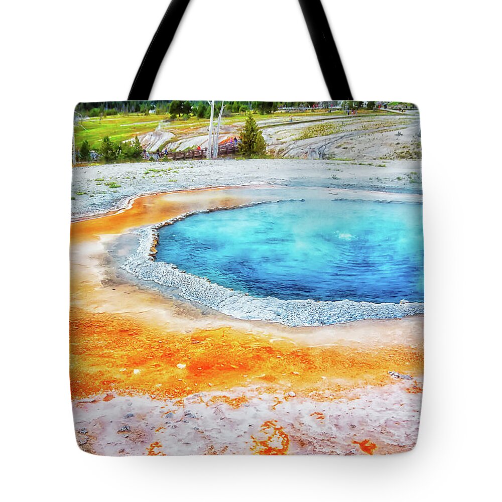 Nature Tote Bag featuring the photograph Blue Crested Pool at Yellowstone National Park by Tatiana Travelways