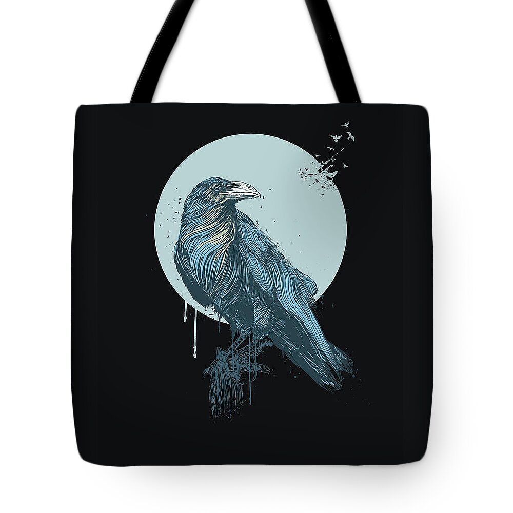 Bird Tote Bag featuring the mixed media Blue Crow II by Balazs Solti