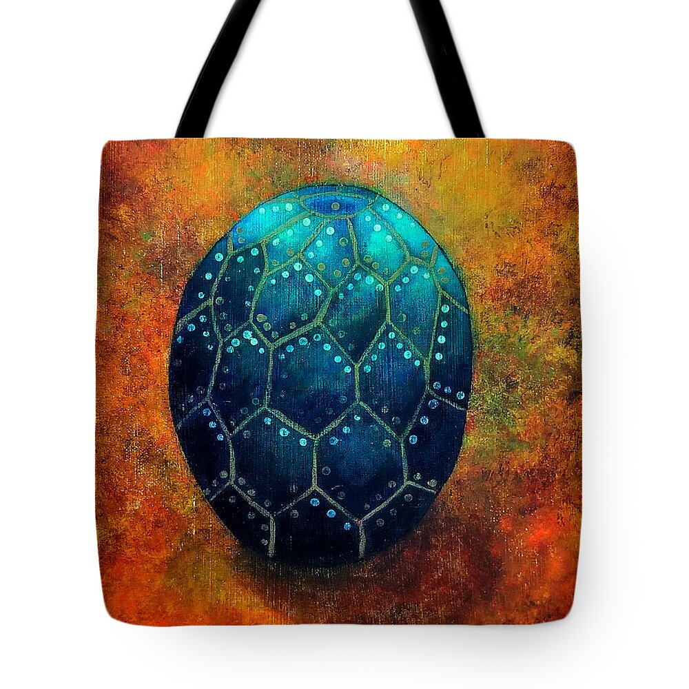 Egg Tote Bag featuring the painting Blue Decorative Egg by Tina Mitchell