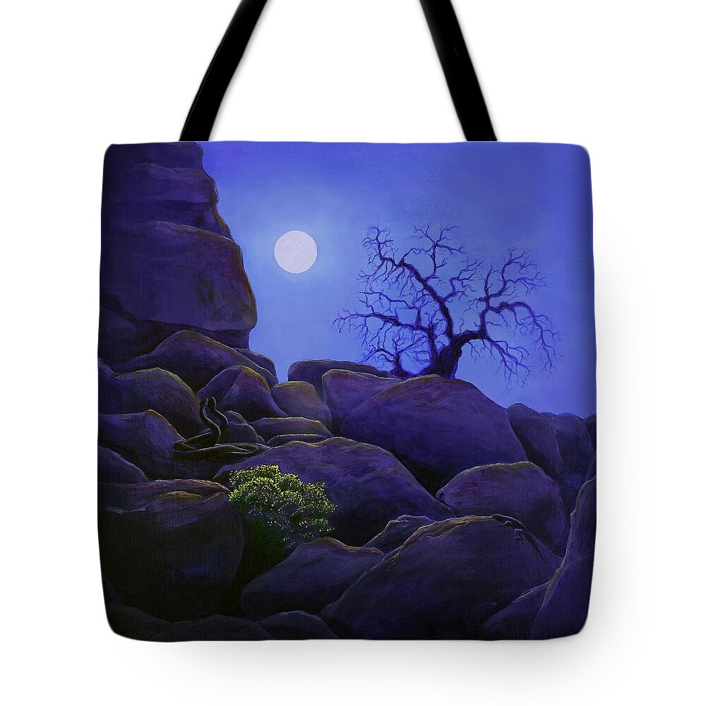 Kim Mcclinton Tote Bag featuring the painting Ghost Tree in Blue Desert Moon by Kim McClinton